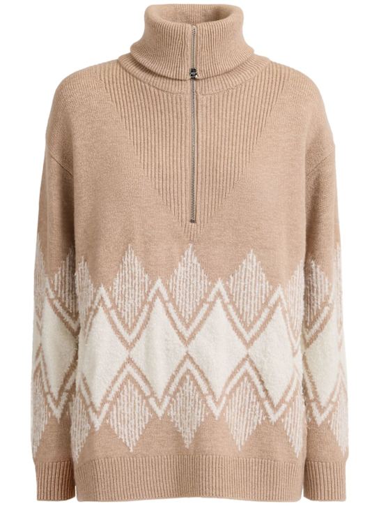 Varley: Betty提花半长拉链毛衣 - 米黄色 - women_0 | Luisa Via Roma