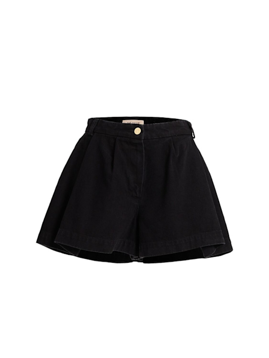 The Mannei: Denim pleated shorts - Noir - women_0 | Luisa Via Roma