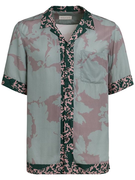 Dries Van Noten: Carltone短袖铜氨纤维衬衫 - 石油蓝 - men_0 | Luisa Via Roma