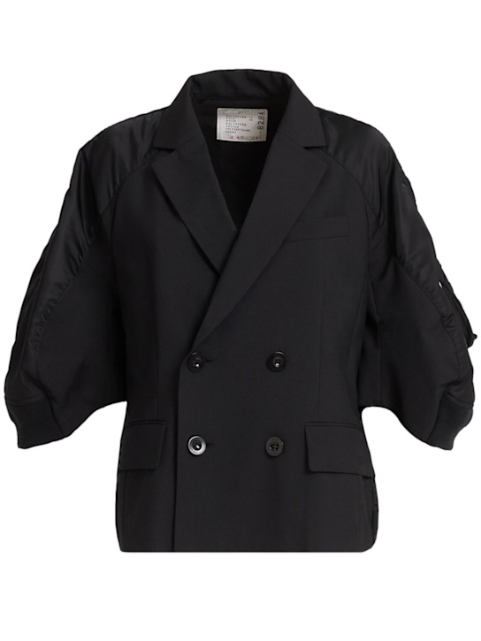 Sacai: Suiting & nylon twill jacket - Black - women_0 | Luisa Via Roma
