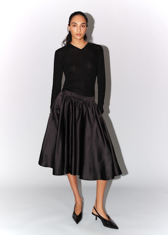 Nami: Silk & cashmere long sleeve t-shirt - Nero - women_1 | Luisa Via Roma