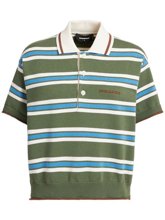 Dsquared2: 条纹棉质针织POLO衫 - 绿色/多色 - women_0 | Luisa Via Roma