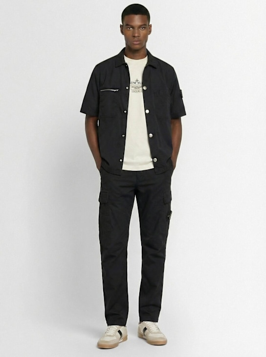 Stone Island: Stretch cotton twill shirt - Black - men_1 | Luisa Via Roma