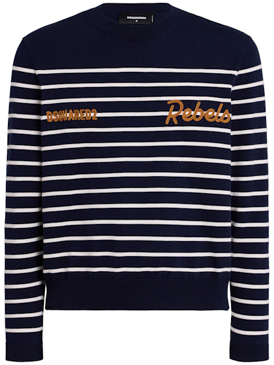 Dsquared2: Striped knit sweater - Navy Variant - men_0 | Luisa Via Roma