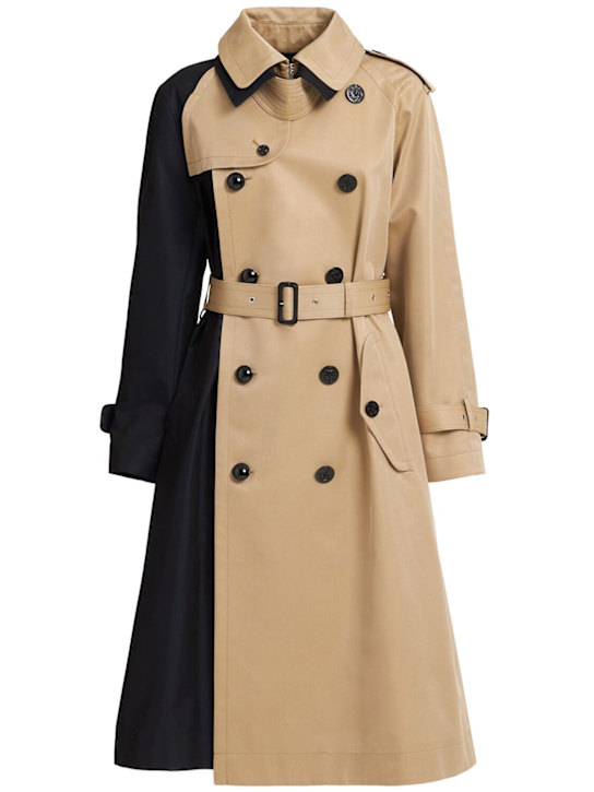 Sacai: 混棉华达呢长款风衣 - 海军蓝/米黄色 - women_0 | Luisa Via Roma