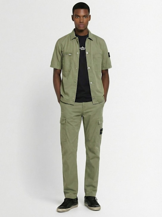 Stone Island: Stretch cotton twill shirt - セージ - men_1 | Luisa Via Roma