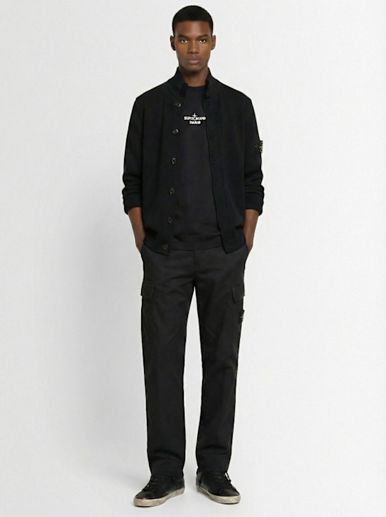 Stone Island: Weatherproof cotton canvas pants - Black - men_1 | Luisa Via Roma