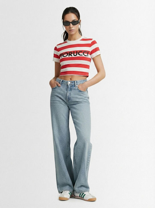 Fiorucci: Logo striped crop baby t-shirt - Rouge/Multicolore - women_1 | Luisa Via Roma