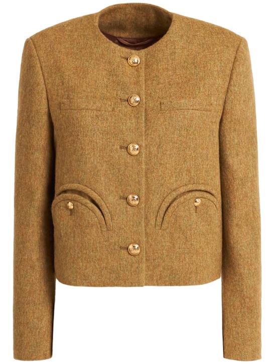 Blazé Milano: Veste boléro sans col en laine Shamo - Beige Foncé - women_0 | Luisa Via Roma