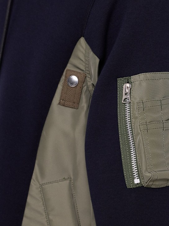 Sacai: Cotton sweat & nylon twill hoodie - Navy/Khaki - men_1 | Luisa Via Roma