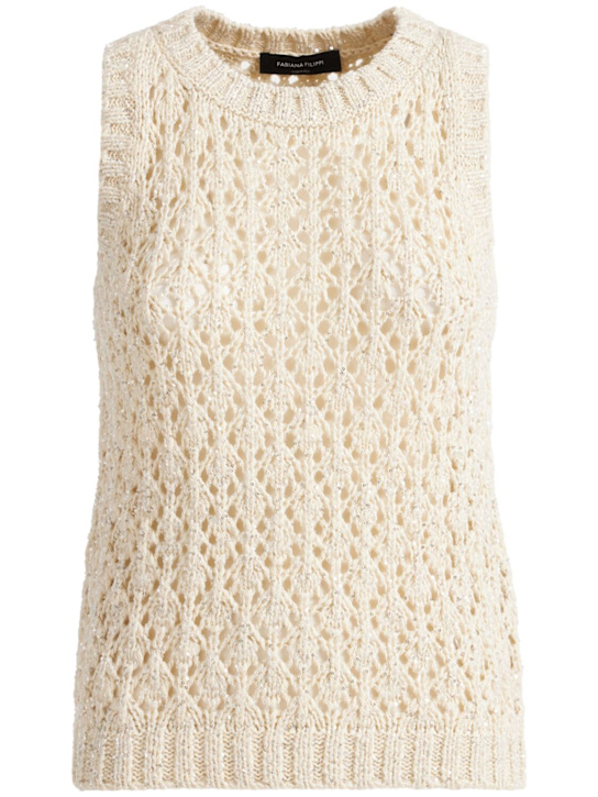 Fabiana Filippi: Sequined diamond stitch tank top - 白色 - women_0 | Luisa Via Roma