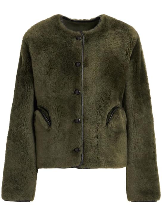 Blazé Milano: Kragenlose Pelzjacke „Gliss“ - Dunkelgrün - women_0 | Luisa Via Roma