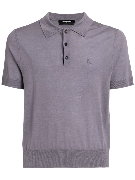Dsquared2: 针织POLO衫 - 灰色 - men_0 | Luisa Via Roma