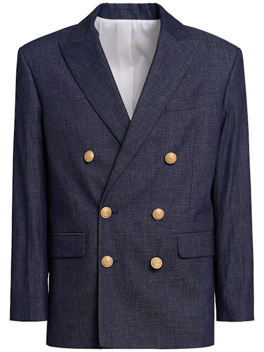 Dsquared2: Double breast cotton denim blazer - Navy - men_0 | Luisa Via Roma