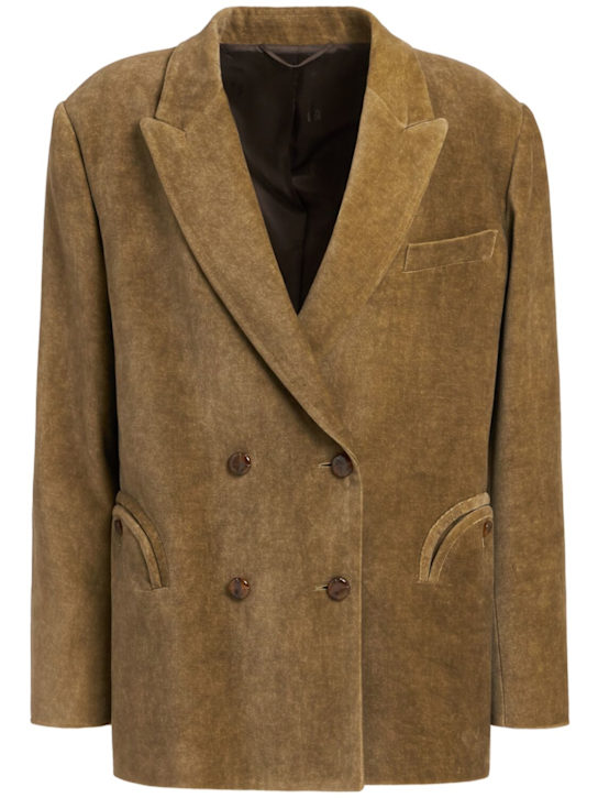 Blazé Milano: Blazer cruzado de terciopelo - Beige Oscuro - women_0 | Luisa Via Roma