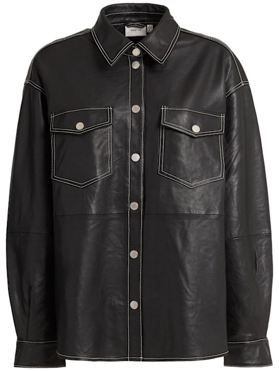 Gestuz: Margo leather shirt jacket - Nero - women_0 | Luisa Via Roma
