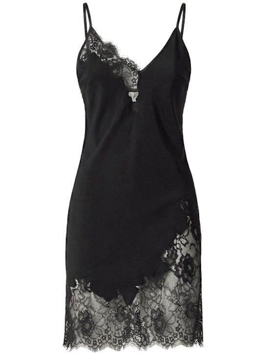 Fleur Du Mal: Robe courte en dentelle et satin Juliet - Noir - women_0 | Luisa Via Roma