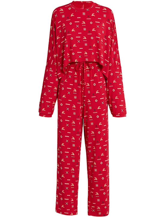 Skims: Modal henley top & pants sleep set - Cranberry Vinta - women_0 | Luisa Via Roma