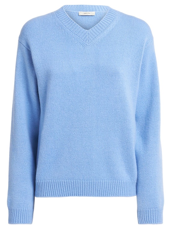 Amiya: Nevia cashmere v-neck sweater - Light Blue - women_0 | Luisa Via Roma