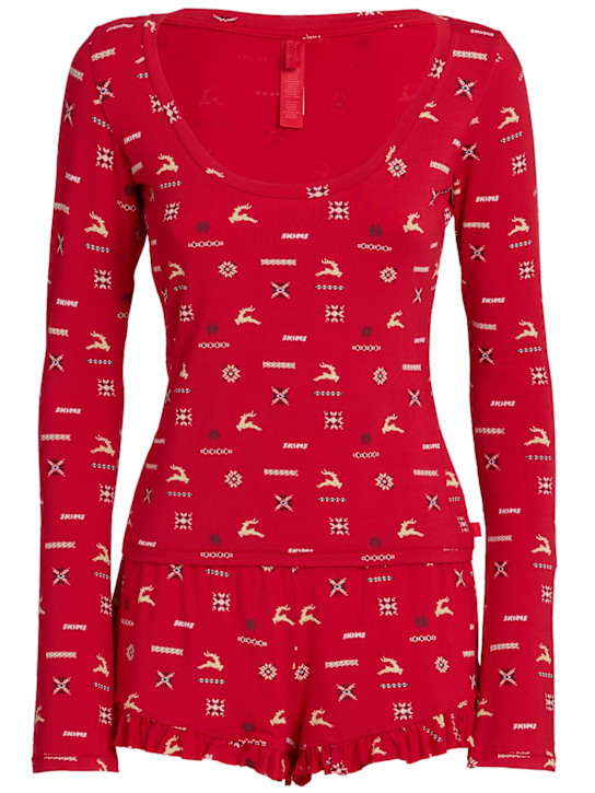 Skims: Modal scoop neck top & shorts sleep set - Cranberry Vinta - women_0 | Luisa Via Roma