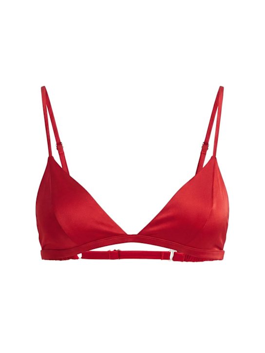 Fleur Du Mal: Luxe silk triangle bra - Red - women_0 | Luisa Via Roma