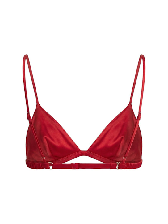 Fleur Du Mal: Luxe silk triangle bra - Red - women_1 | Luisa Via Roma