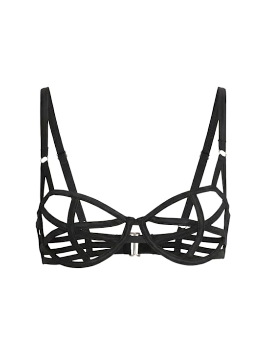 Fleur Du Mal: Caged silk bra - Black - women_0 | Luisa Via Roma