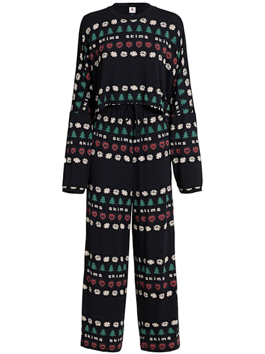 Skims: 莫代尔混纺Henley上衣&裤子睡衣套装 - Onyx Pine Fai - women_0 | Luisa Via Roma