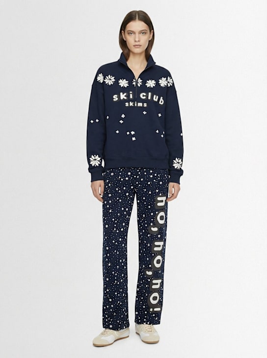Skims: Classic cotton blend straight pants - Navy Ho Ho Ho - women_1 | Luisa Via Roma