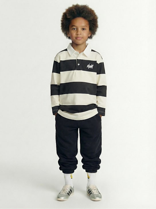 Kiddin': Striped cotton polo - Off White/Black - kids-girls_1 | Luisa Via Roma