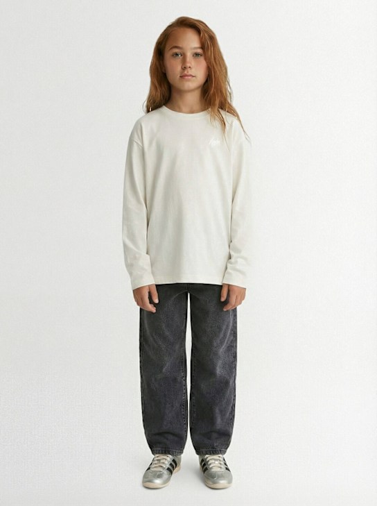 Kiddin': Logo cotton long sleeve t-shirt - Off White - kids-girls_1 | Luisa Via Roma