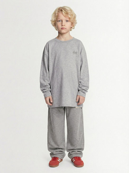 Kiddin': Logo cotton long sleeve t-shirt - Heather Grey - kids-girls_1 | Luisa Via Roma