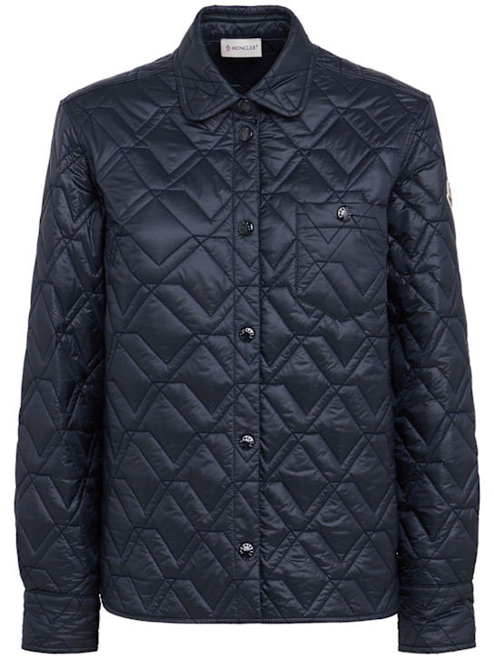 Moncler: Padded diamond quilted shirt jacket - Blue - women_0 | Luisa Via Roma