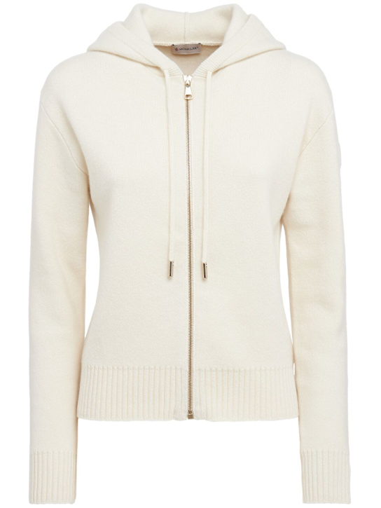 Moncler: 羊毛&羊绒拉链连帽衫 - 象牙白 - women_0 | Luisa Via Roma