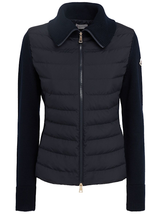 Moncler: 羊毛拉链开衫式填充夹克 - 海军蓝 - women_0 | Luisa Via Roma
