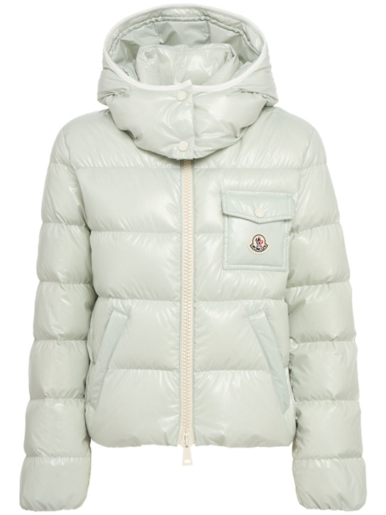 Moncler: Andro nylon hooded down jacket - Light Green - women_0 | Luisa Via Roma