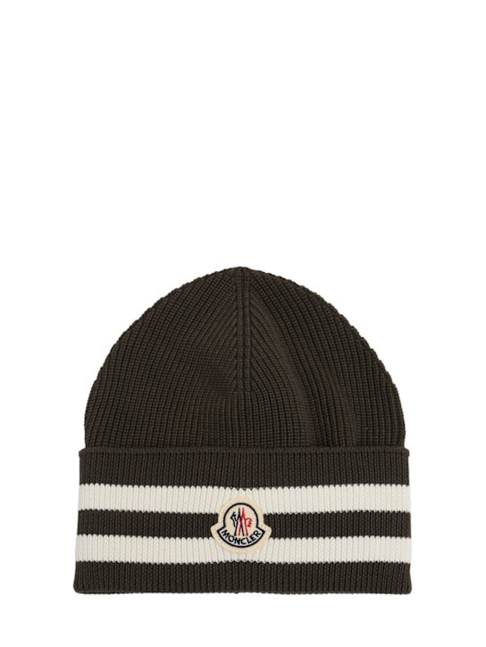 Moncler: Striped cotton blend beanie - Tuscany Green - men_0 | Luisa Via Roma
