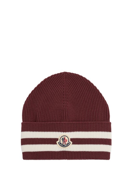 Moncler: Striped cotton blend beanie - Hot Chocolate - men_0 | Luisa Via Roma