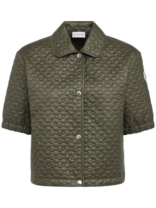 Moncler: Floral quilted padded shirt jacket - Olive Green - women_0 | Luisa Via Roma