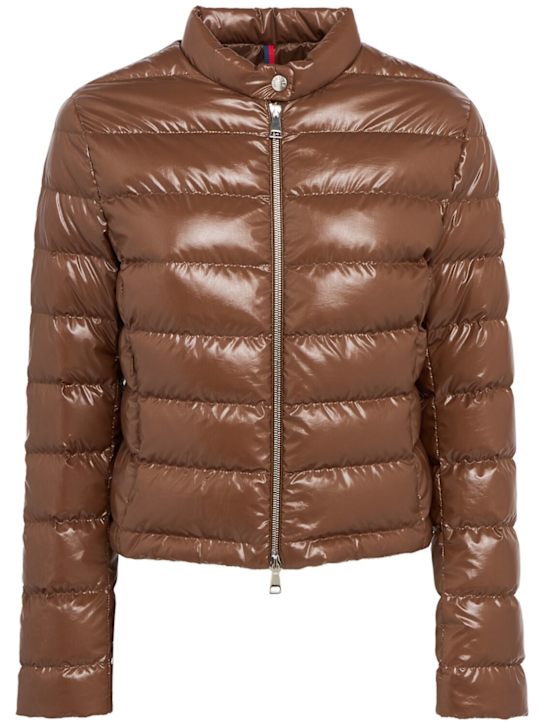 Moncler: Papillon nylon down jacket - Brown - women_0 | Luisa Via Roma