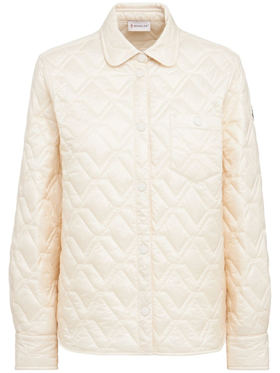 Moncler: Padded diamond quilted shirt jacket - White Ivory - women_0 | Luisa Via Roma