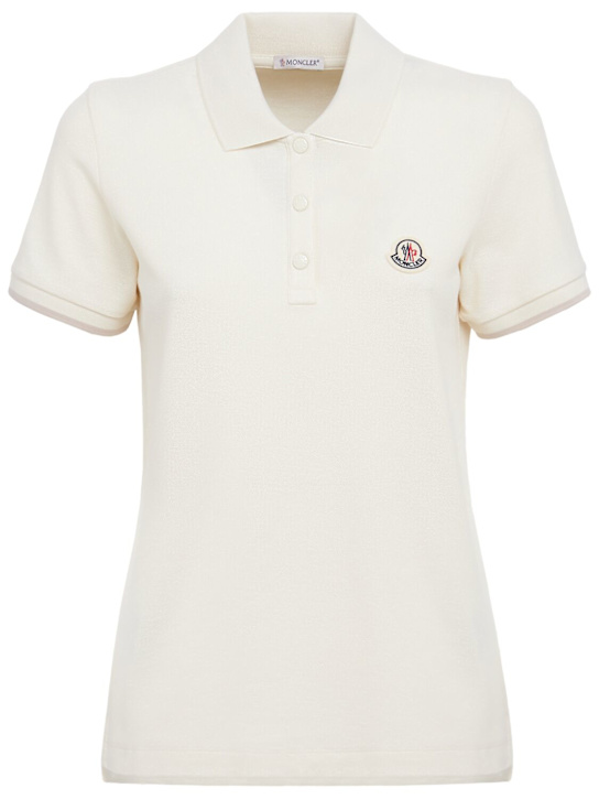 Moncler: Logo cotton piquet polo shirt - White - women_0 | Luisa Via Roma
