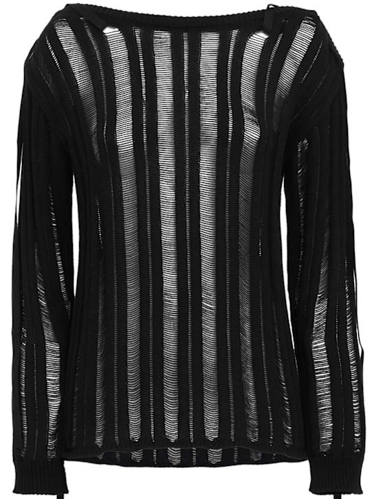 Ann Demeulemeester: Gala cotton blend cropped sweater - 黑色 - women_0 | Luisa Via Roma