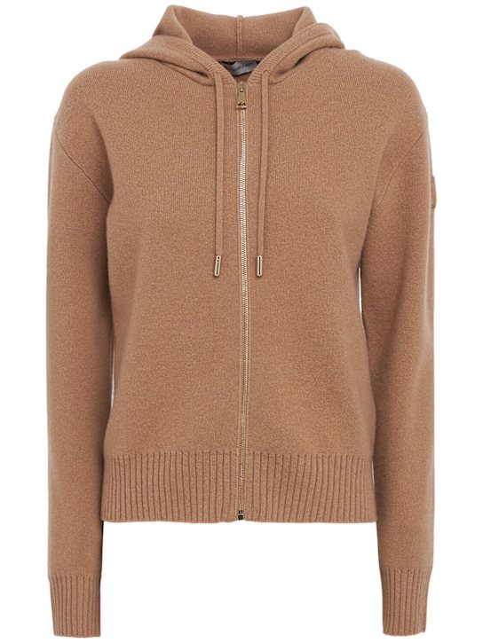 Moncler: Wool & cashmere zip-up hoodie - Camel Beige - women_0 | Luisa Via Roma