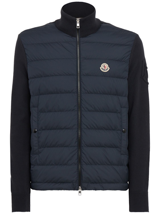 Moncler: Padded zip-up cotton blend down cardigan - Dunkelblau - men_0 | Luisa Via Roma