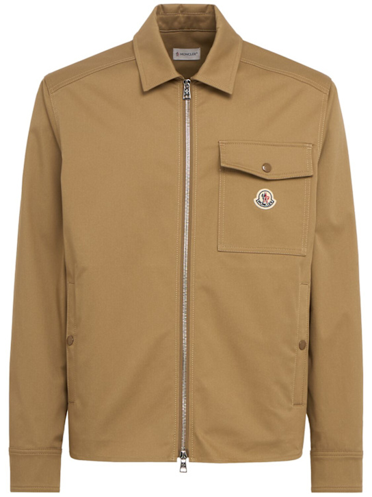 Moncler: Cotton blend gabardine shirt jacket - Beige - men_0 | Luisa Via Roma