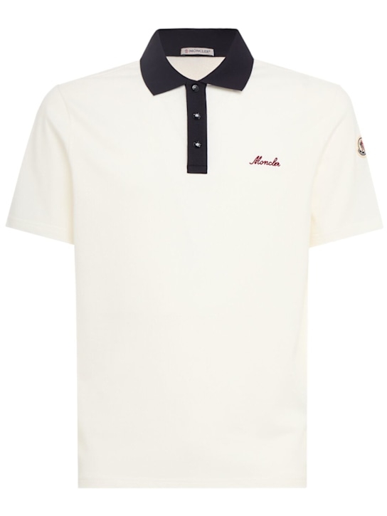 Moncler: Embroidered logo cotton polo shirt - Blanco - men_0 | Luisa Via Roma