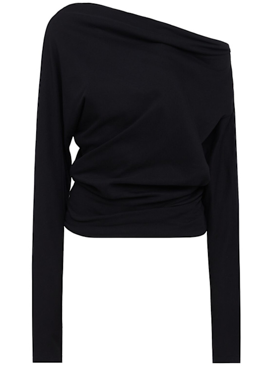 Ann Demeulemeester: Roos bias cut cotton drop shoulder top - Nero - women_0 | Luisa Via Roma