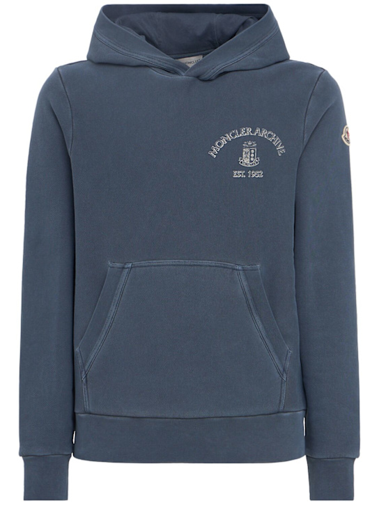 Moncler: Rowing logo cotton hoodie sweatshirt - 蓝色 - men_0 | Luisa Via Roma
