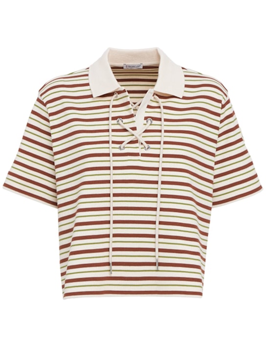 Moncler: Striped cotton polo shirt - White/Brown - women_0 | Luisa Via Roma